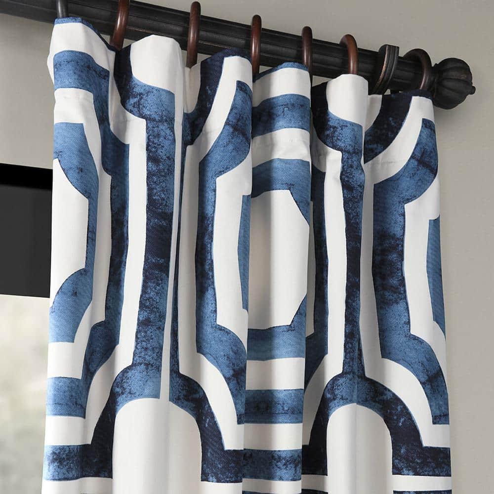 Mecca Blue Printed Cotton Curtain (1 Panel), Mecca Blue, 50W X 120L
