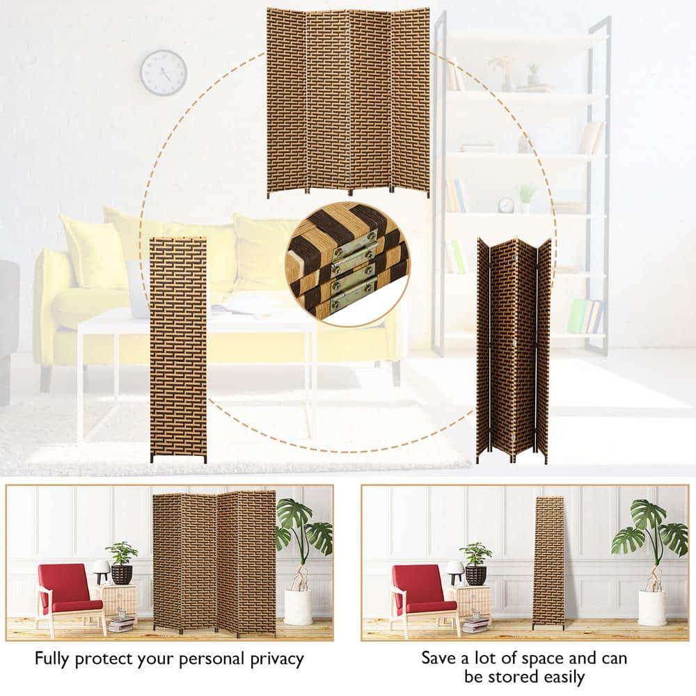 Costway 4 Panel  Fiber Privacy Partition Screen Folding Room Divider Weave  6FT Tall