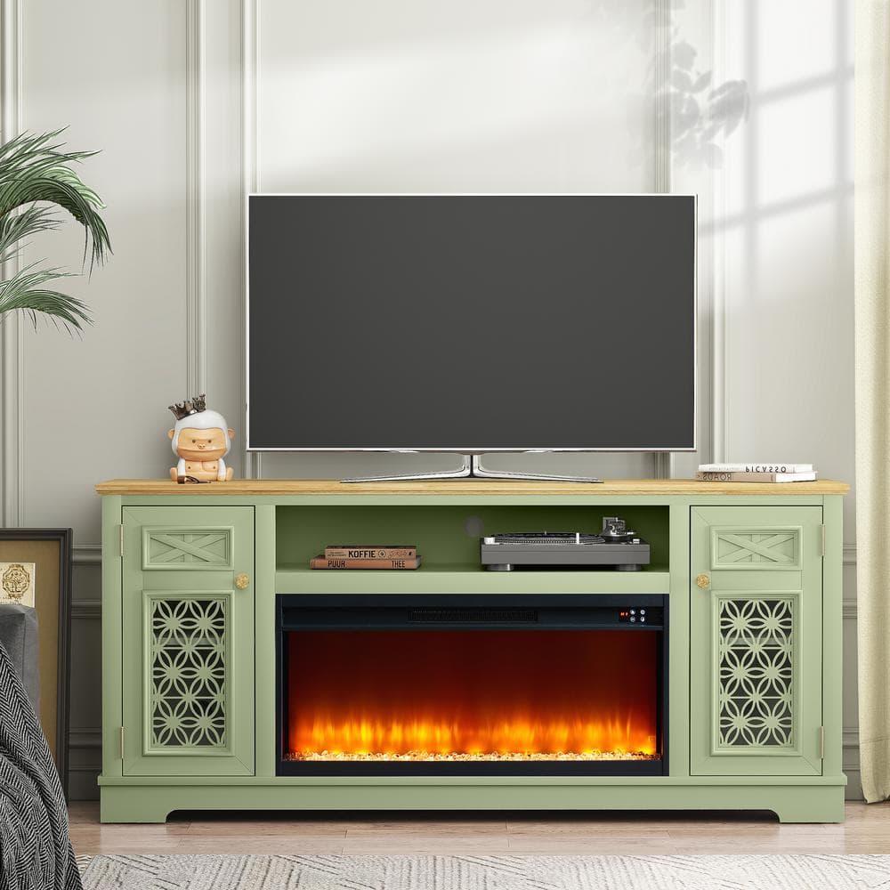 Festivo Farmhouse 70" TV Stand for TVs up to 80" with Fireplace Green