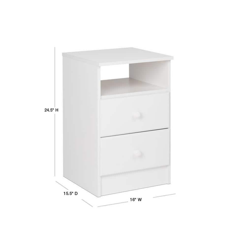 Prepac Astrid 2 Drawer Nightstand White: Modern Style, MDF, Includes Anti-Tip Hardware, for All Ages