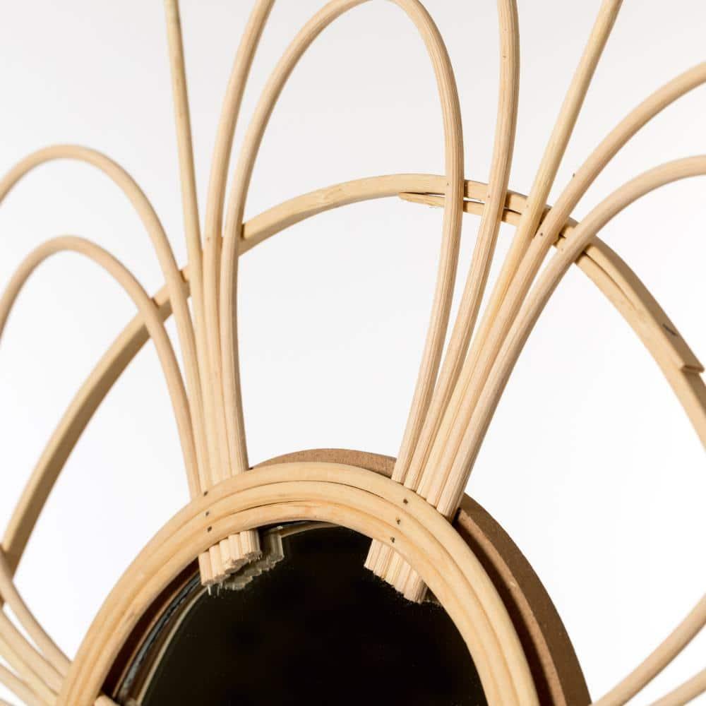 Vintiquewise Decorative Flower Shape Woven Rattan Wood Round Modern Hanging Wall Mirror