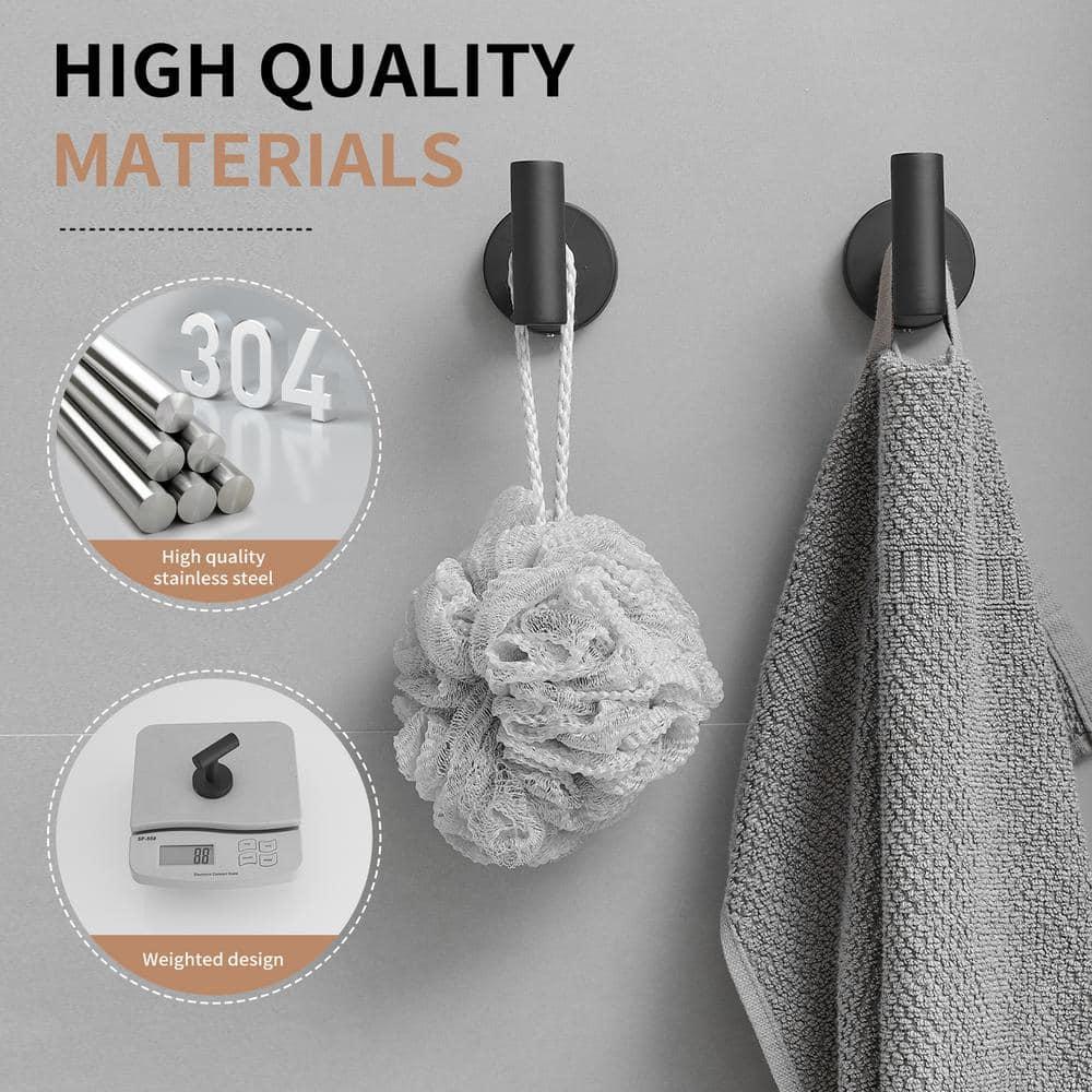 BWE 4-Pieces Round Shape J-Hook Robe/Towel Hook Wall Mount Bathroom Storage Modern in Matte Black
