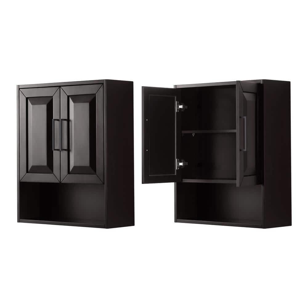 Wyndham Collection WCV2525WCEB Dark Espresso Daria Over-the-Toilet Bathroom Wall-Mounted Storage Cabinet with Matte Black Trim