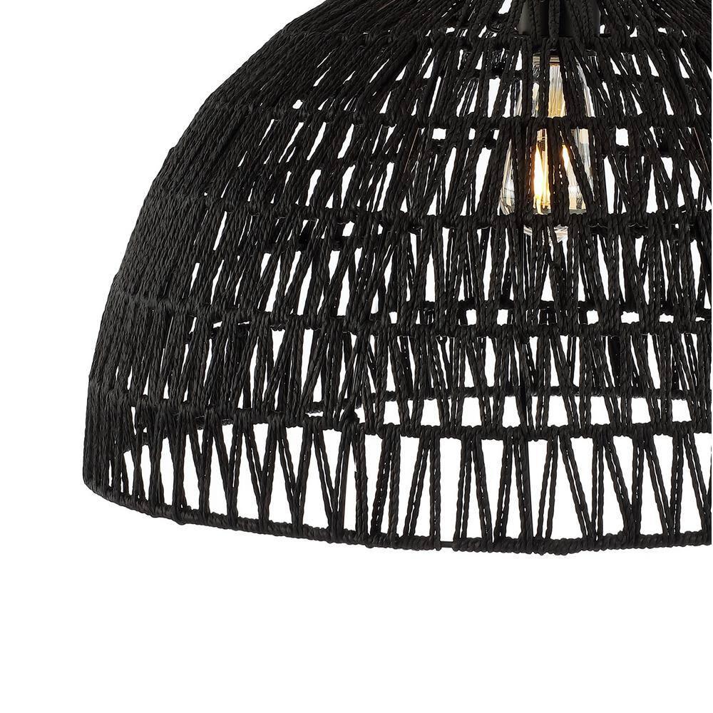 Campana 20" 1-Light Bohemian Modern Woven Rope/Iron LED Pendant, Black