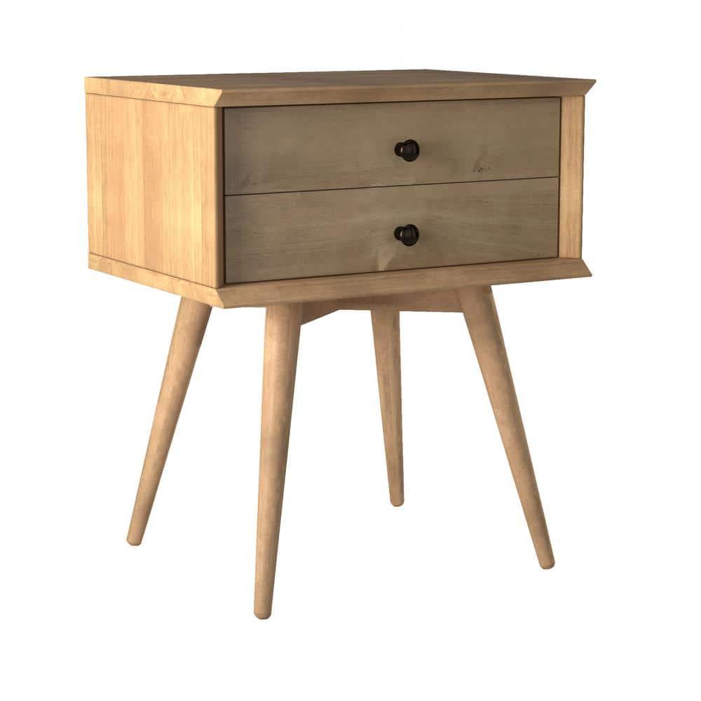 Camaflexi Mid Century Nightstand 2-Drawer Night Stand Cabinet, Scandinavian Oak