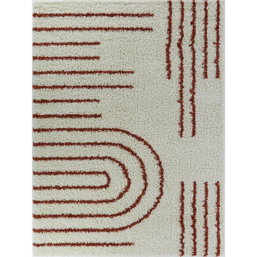 Balta Rugs 7'10"x10' Janus GeometricTeen Shag Rug Orange: High Pile, Stain-Resistant, Machine Made, Indoor Use