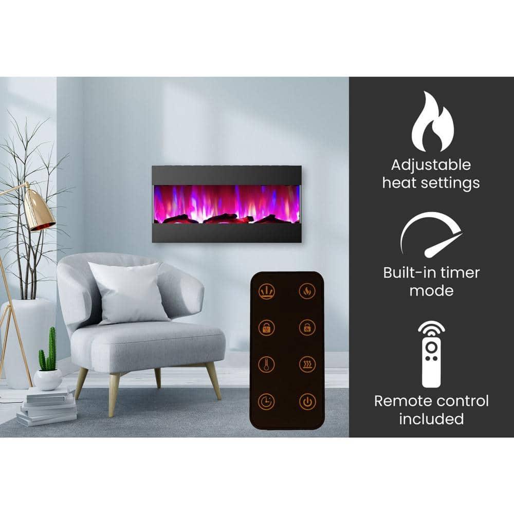 Hanover Fireside 42 In. Recessed/Wall-Mounted Electric Fireplace with Logs and LED Color-Changing Display, Black