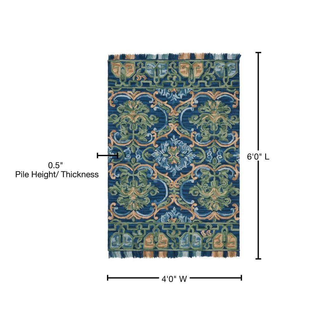 Blossom BLM422 Hand Tufted Area Rug - Navy/Green - 4'x6' - Safavieh.