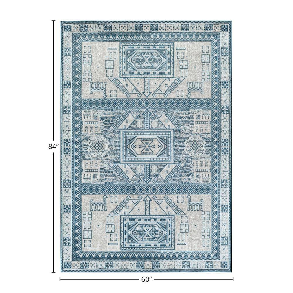 Rugs America Freida FY60A Azure Vintage Farmhouse Area Rug for Dining Room Rug Neutral Rug Living Room Rug Kitchen, 5'x7'