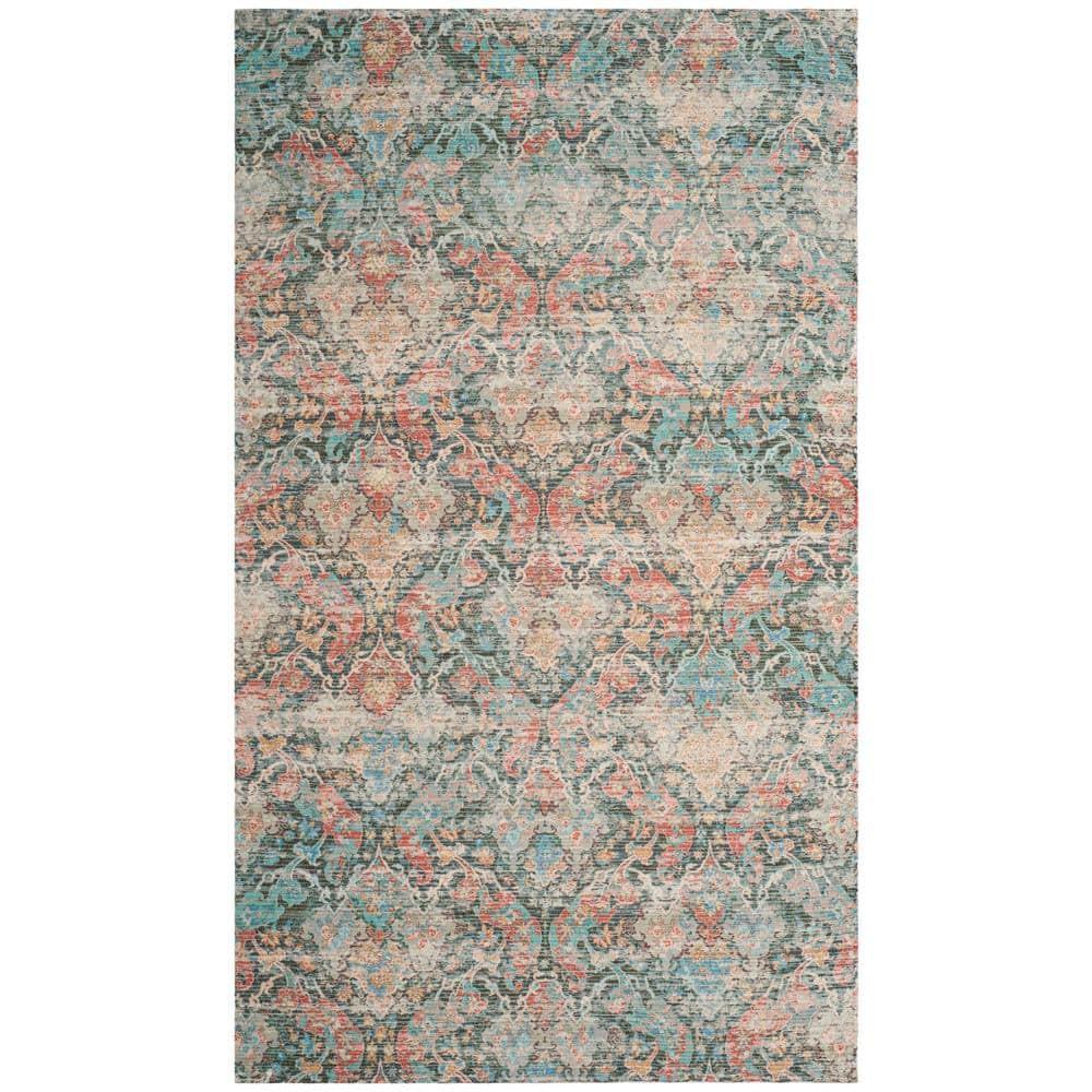 Saffron SFN570 Hand Loomed Area Rug - Coral/Aqua - 5'x8' - Safavieh.