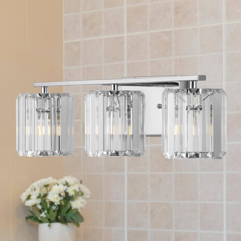 Coco Prism Vintage 23" 3-Light Metal/Glass Classic Glam LED Vanity Light, Chrome