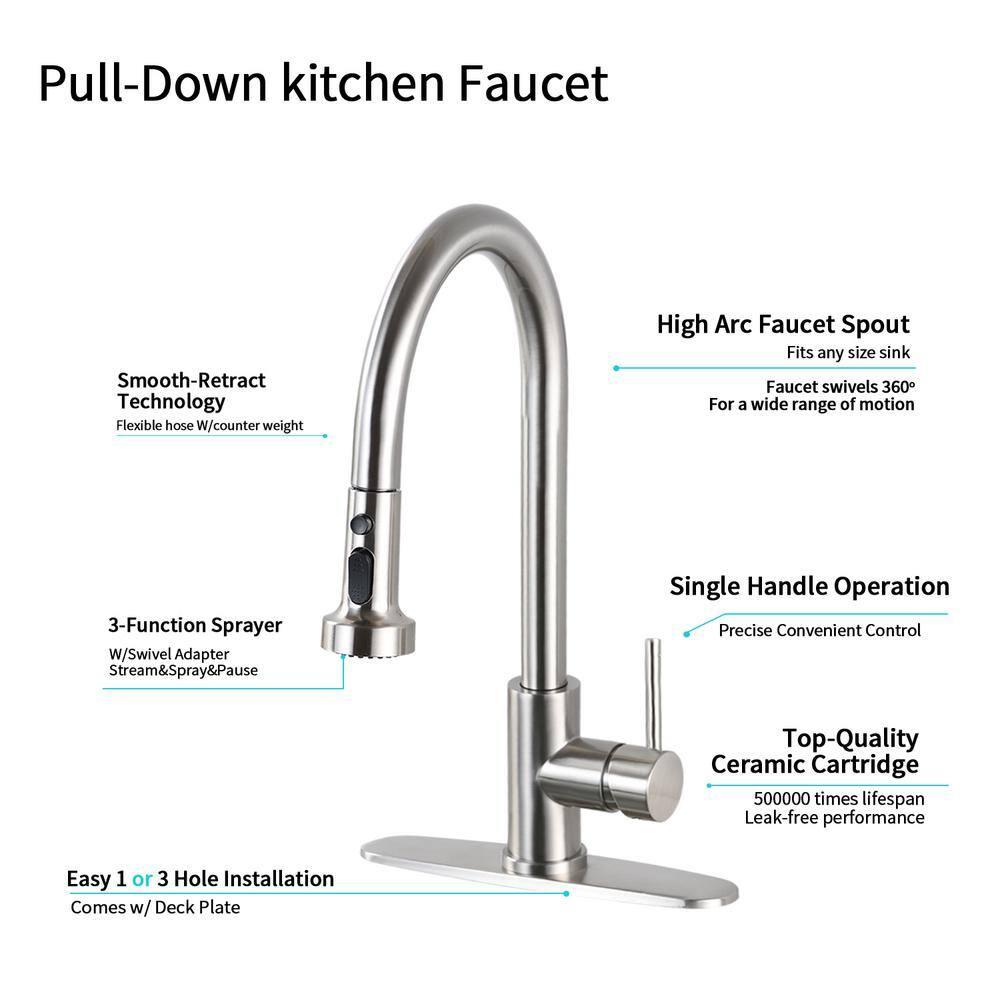 Clearance! Stainless Steel Pull Down Kitchen Faucet with Soap Dispenser Brushed Nickel