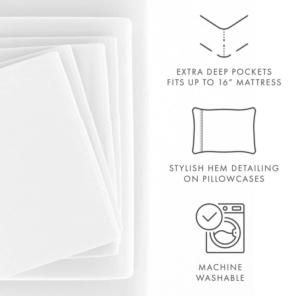 Linen Market 6 Piece Bed Sheet Set, White, King