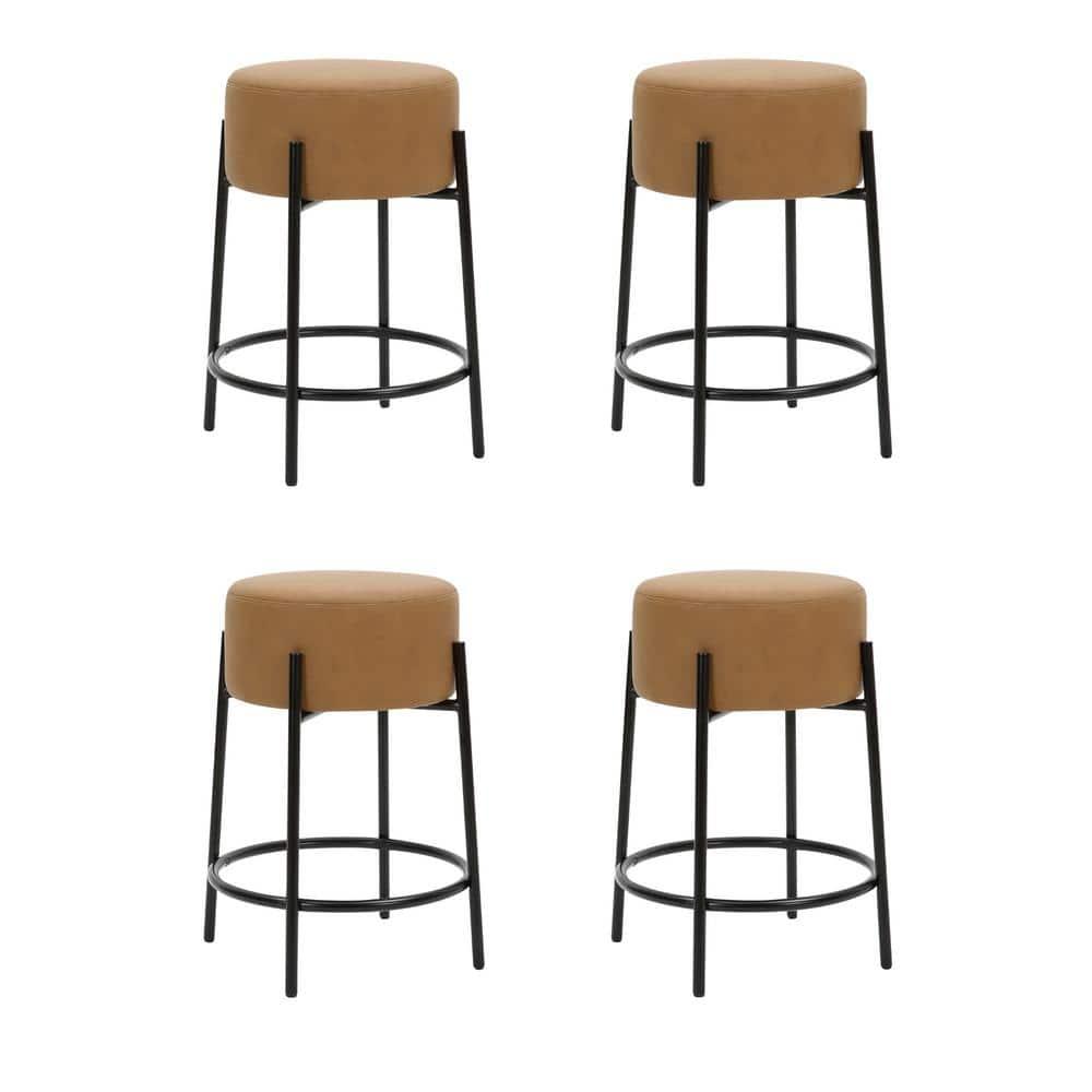 Nathan James Set of 4 Isaac Backless Barstools Brown Faux Leather