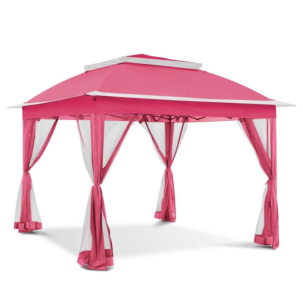 Pink Steel Portable Pop-Up Gazebo with Mosquito Netting 11 ft. x 11 ft. . .