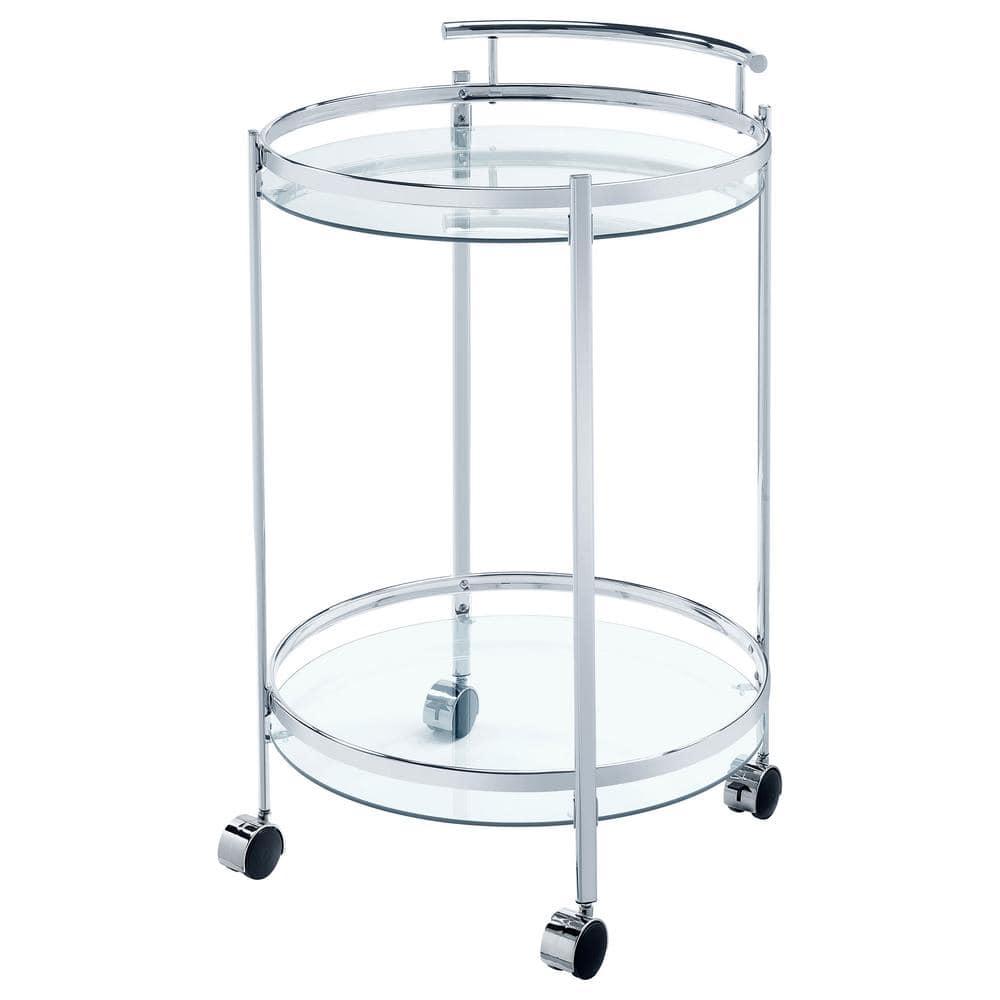 Coaster Chrissy Modern 2 Tier Round Glass Bar Cart Chrome