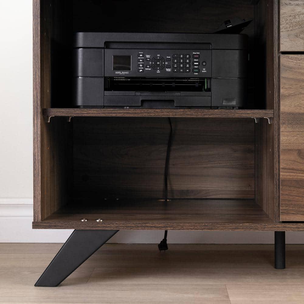 Helsy L-Shaped Desk with Power Bar and Removable Hutch Natural Walnut