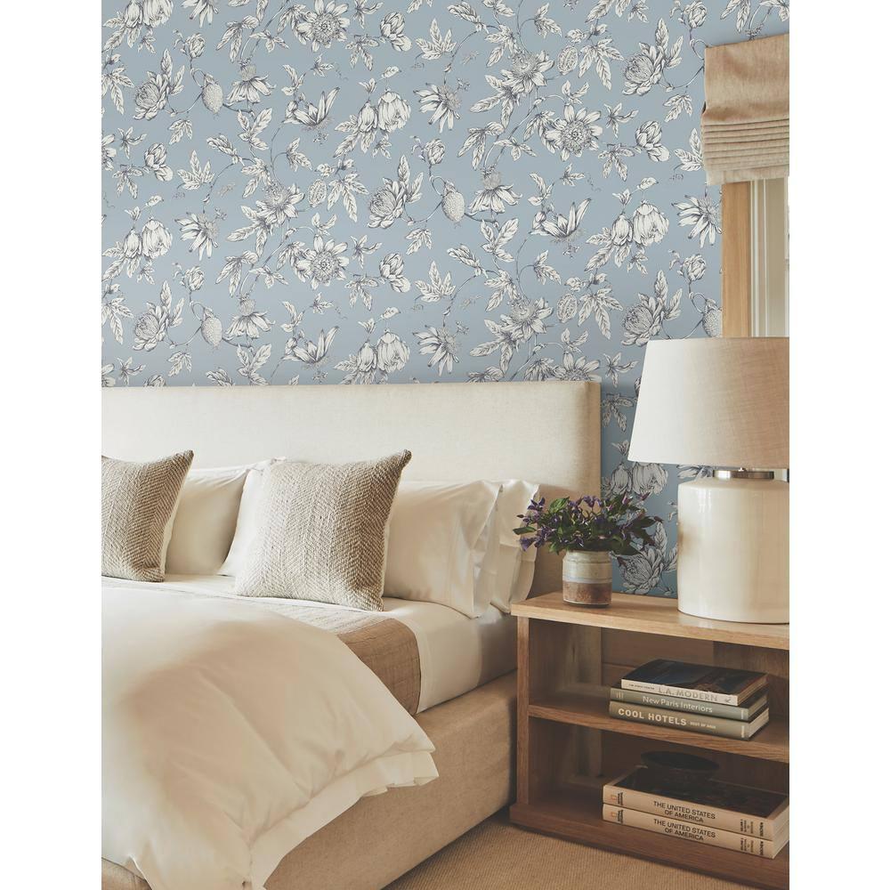 Passion Flower Toile Floral Wallpaper