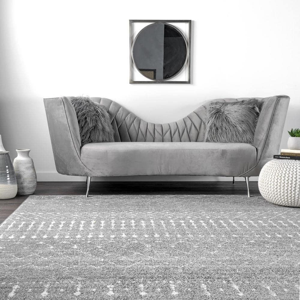 Dark Grey Geometric Synthetic Runner Rug, 34" x 7"