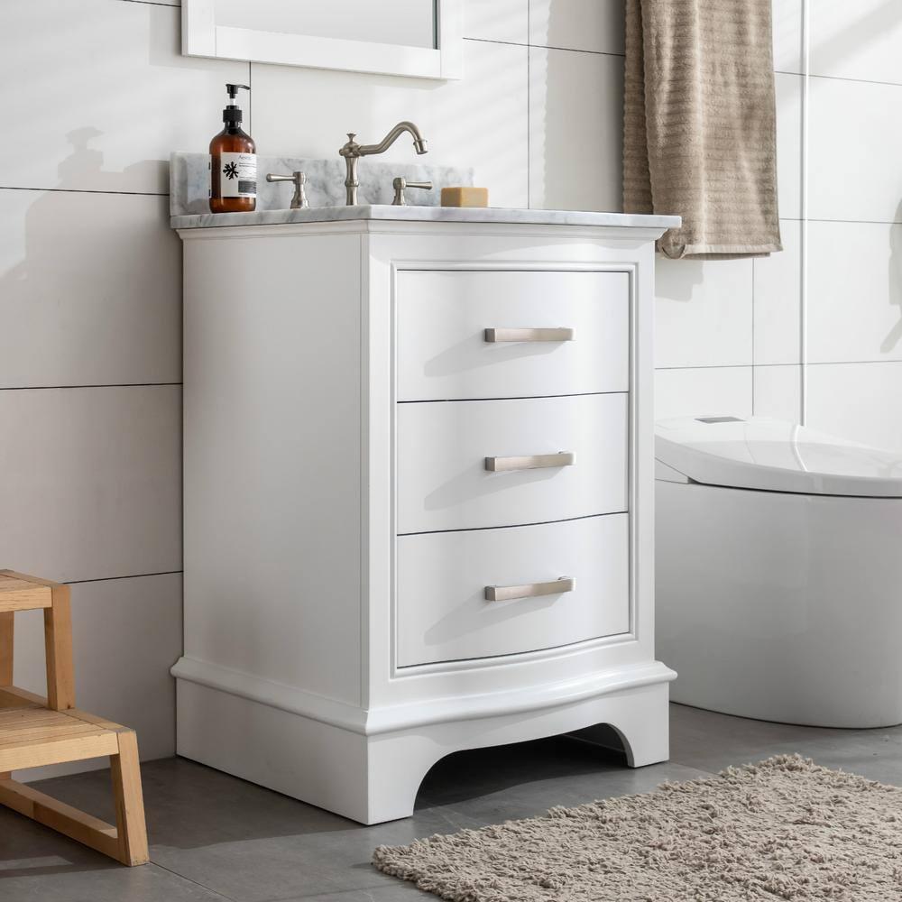 Monroe 24'' White Solid Wood Vanity with Carrara Marble Top