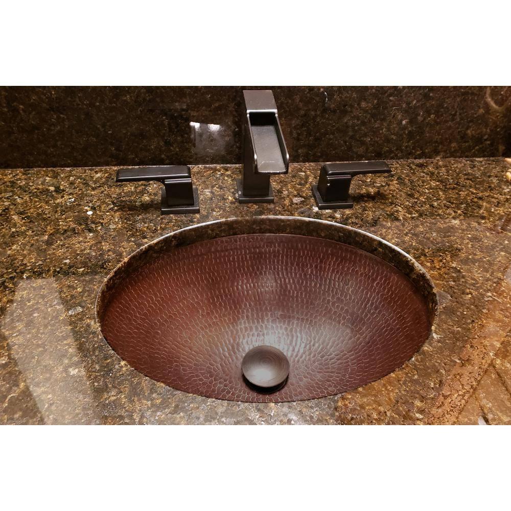 17" Oval Under Counter Hammered Copper Bathroom Sink