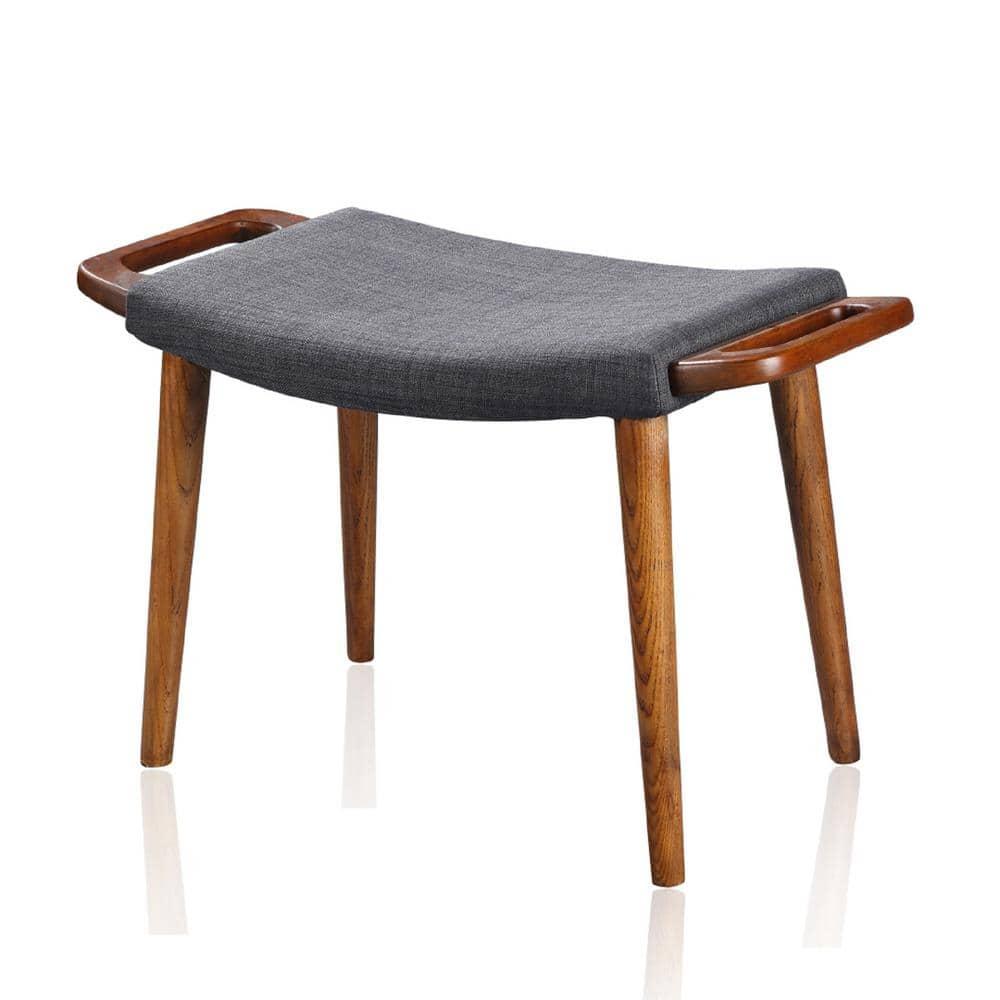 Manhattan Comfort Geta Ottoman Charcoal: Upholstered Linen Footstool, Ash Wood Legs, No Assembly Required