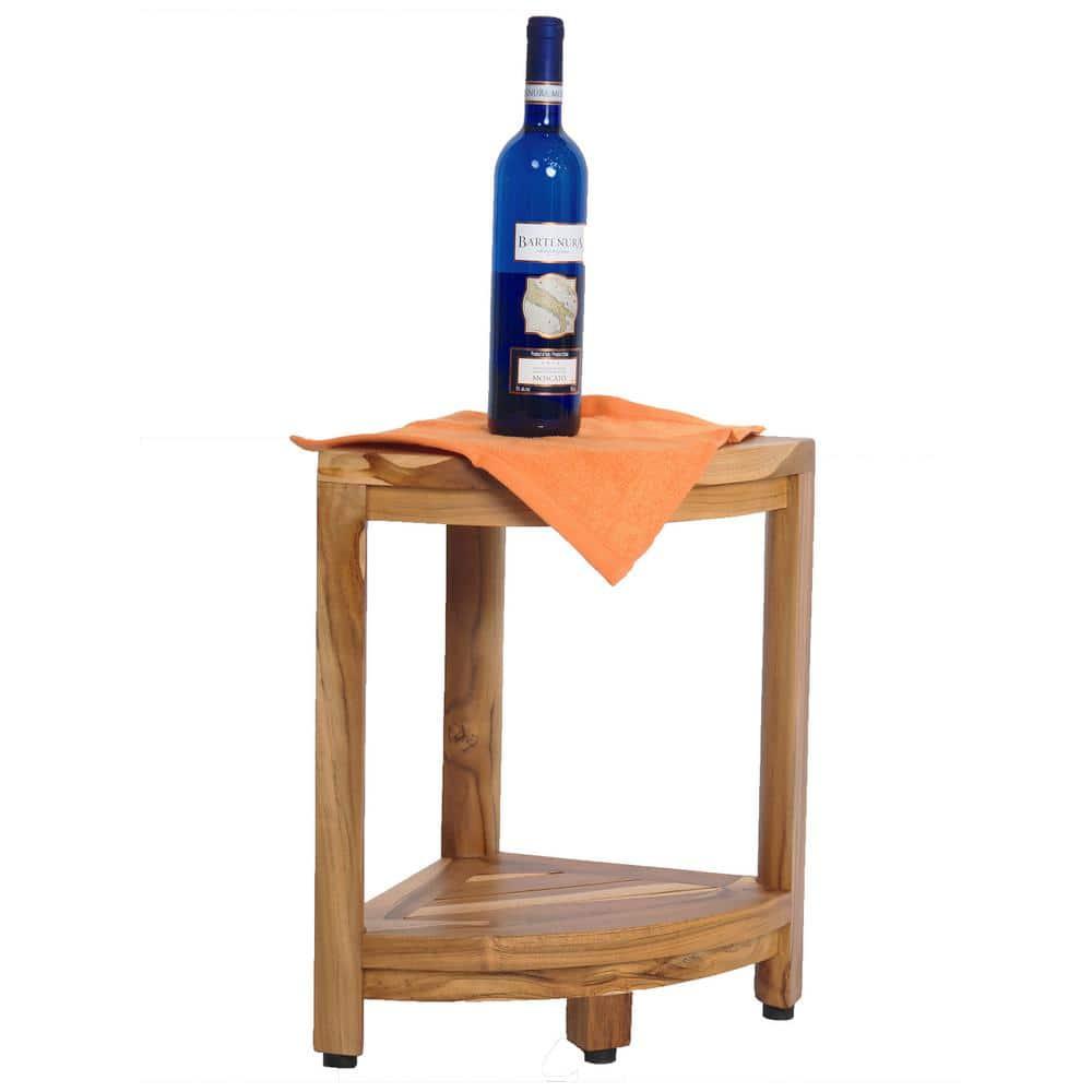 12" SnazzyCorner ED980 Wide Teak Shower Bench with Shelf - EcoDecors