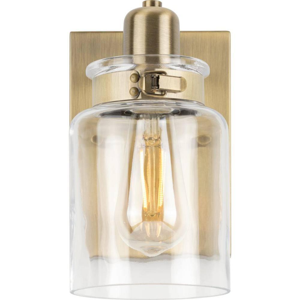 Progress Lighting, Calhoun Collection, 1-Light Bath Light, Vintage Brass, Clear Glass