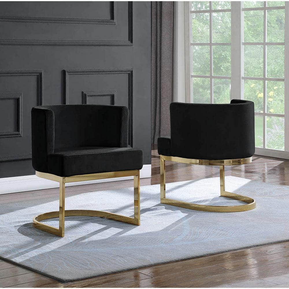 Velvet Black Accent Chair with Gold Chrome Base - 1 Chair