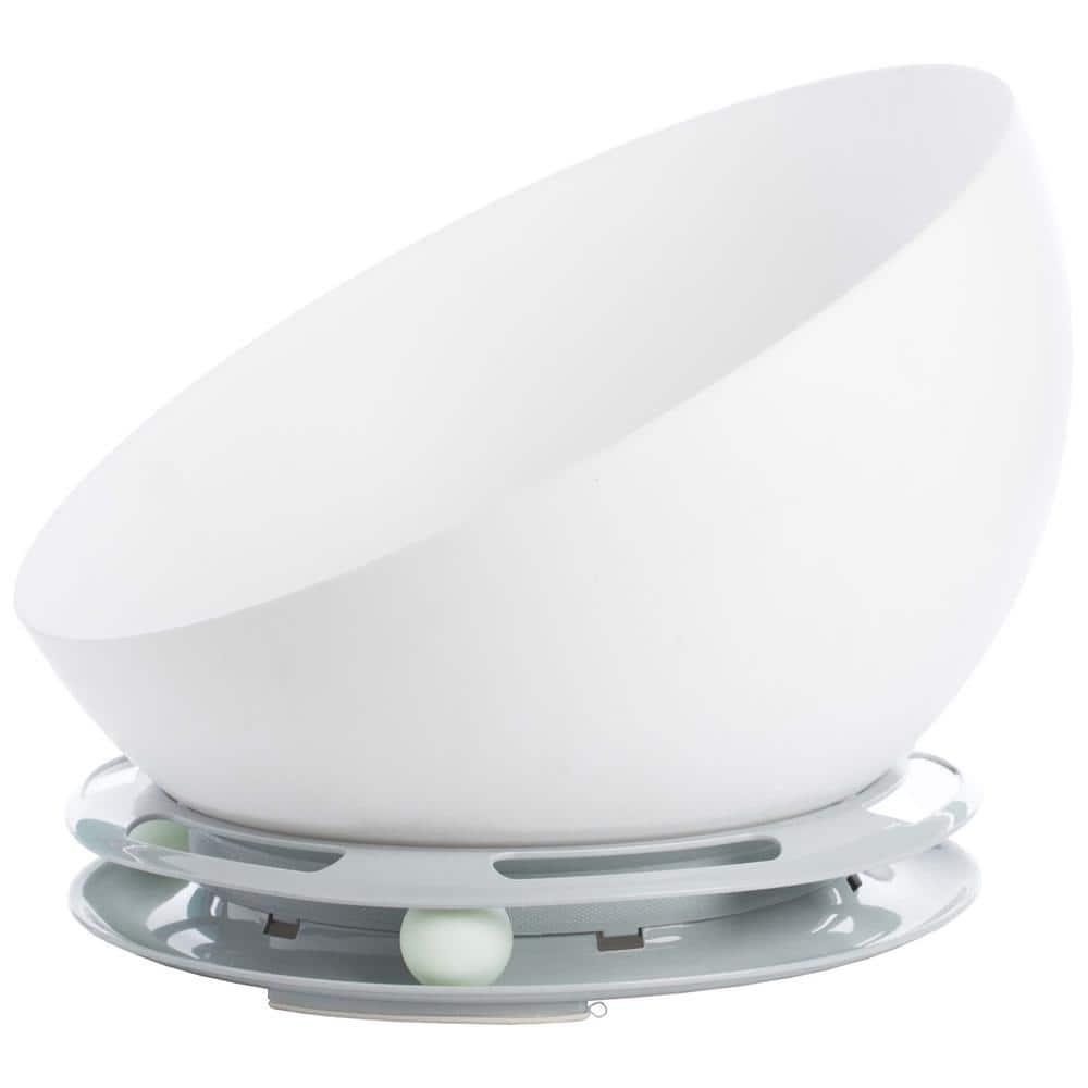 White Plastic Round Cat Lounge with Plush Velvet Cushion