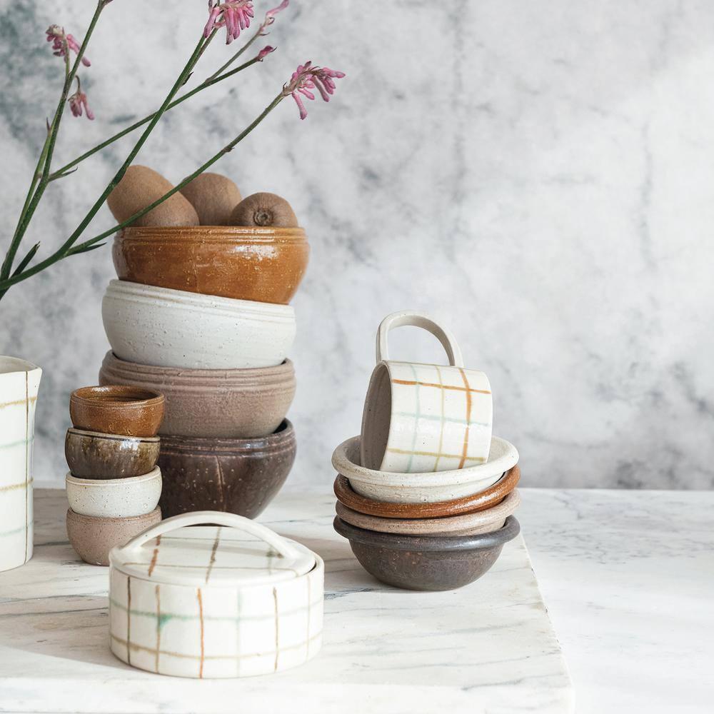 12 oz. Multicolor Checkered Stoneware Mug (Set of 4)