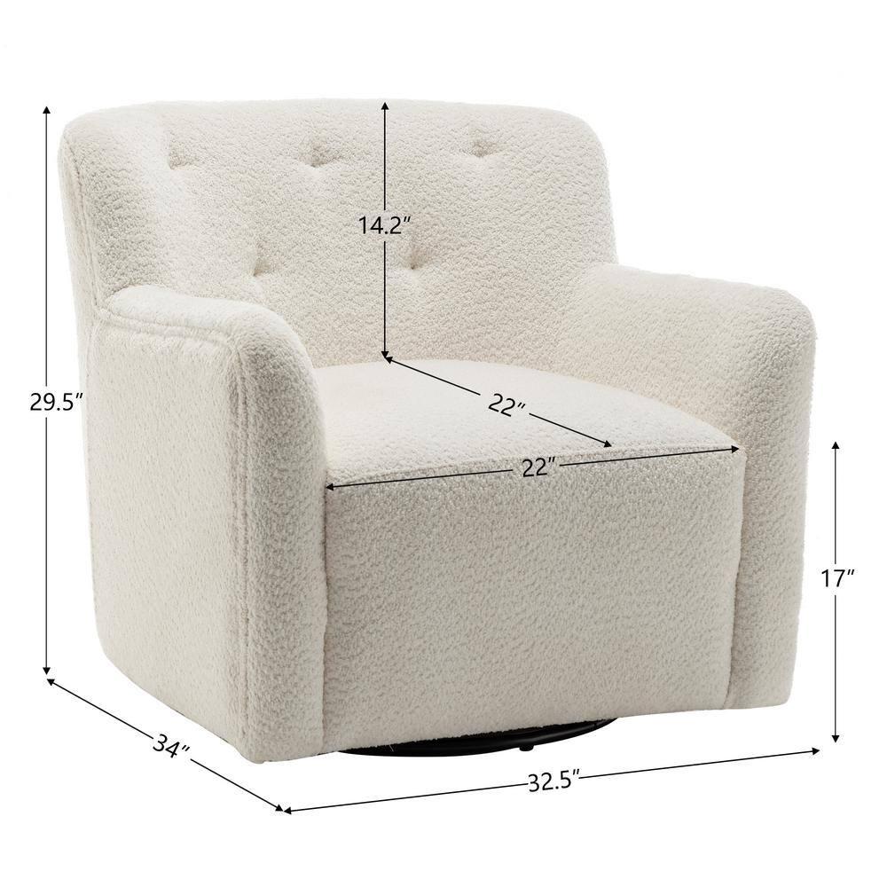32" Wide Upholstered Swivel Armchair Cream - Kinwell: Rotating Base, No Assembly Required