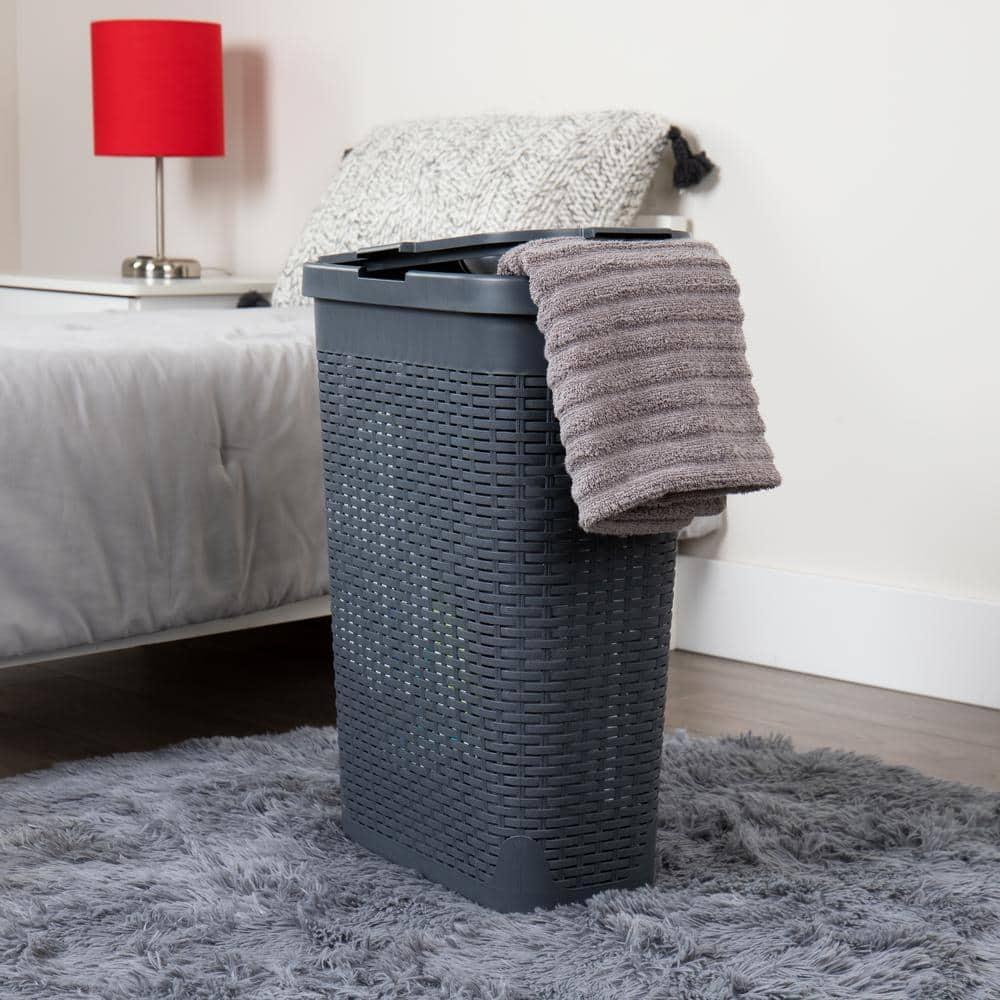 Mind Reader Mind Reader 40L Slim Laundry Hamper, Clothes Basket, Lid, Wicker Design, Plastic