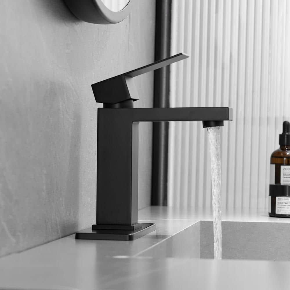 Matte Black Single Hole Bathroom Faucet,Vanity Faucet Modern Commercial RV with Deck Plate for 1 or 3 Hole, Single Handle Stainless Steel Bathroom Sink Faucet with Pop-up Drain