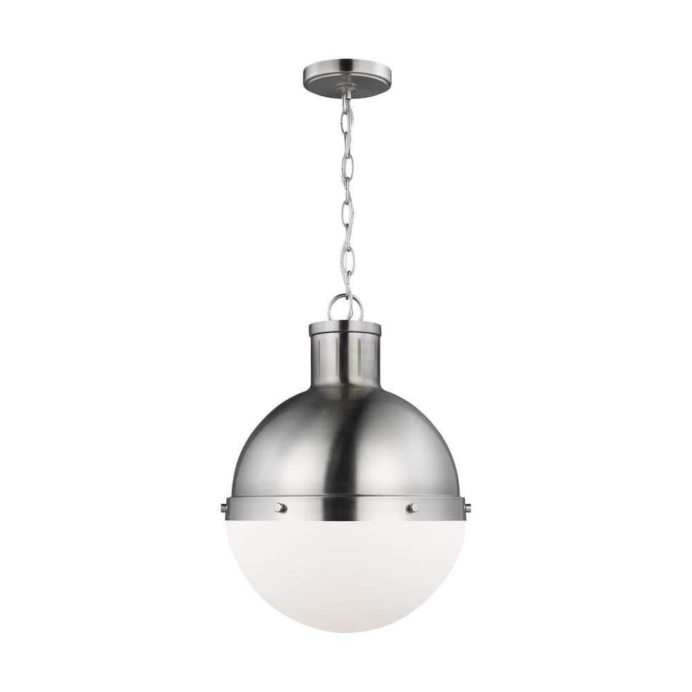 Generation Lighting Hanks 1 -Light Brushed Nickel Transitional White glass Globe Medium Hanging Pendant light