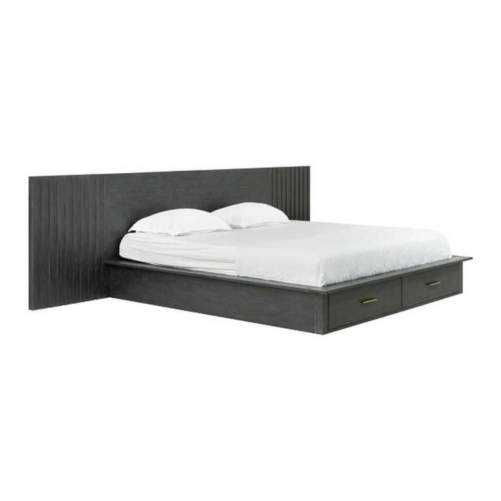 Benjara Cid Queen Platform Bed, 2 Drawers, Wall Headboard