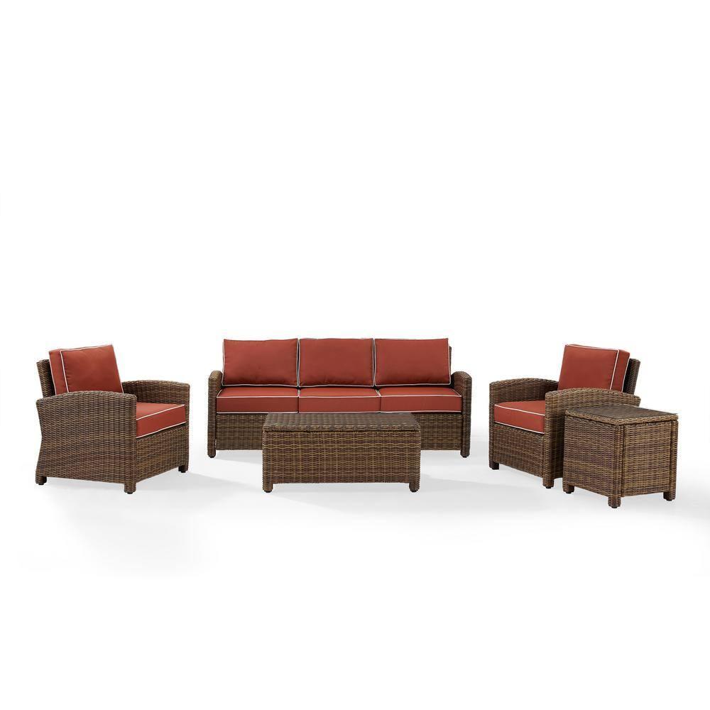 Bradenton Outdoor Wicker Sofa Conversation Set with Sangria Cushions - 5 Piece