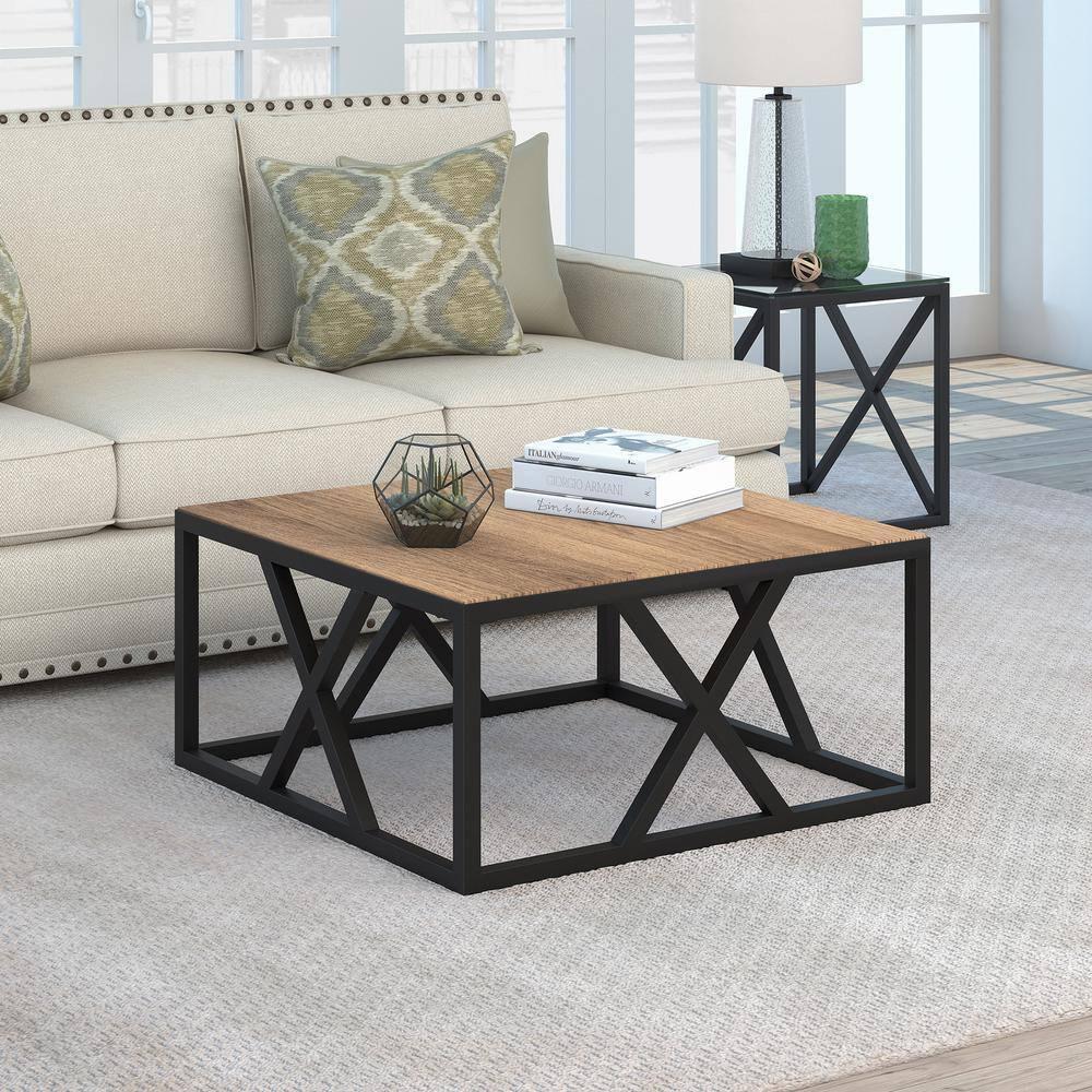 Evelyn&Zoe Jedrek 35" Wide Square Coffee Table, Blackened Bronze/Rustic Oak