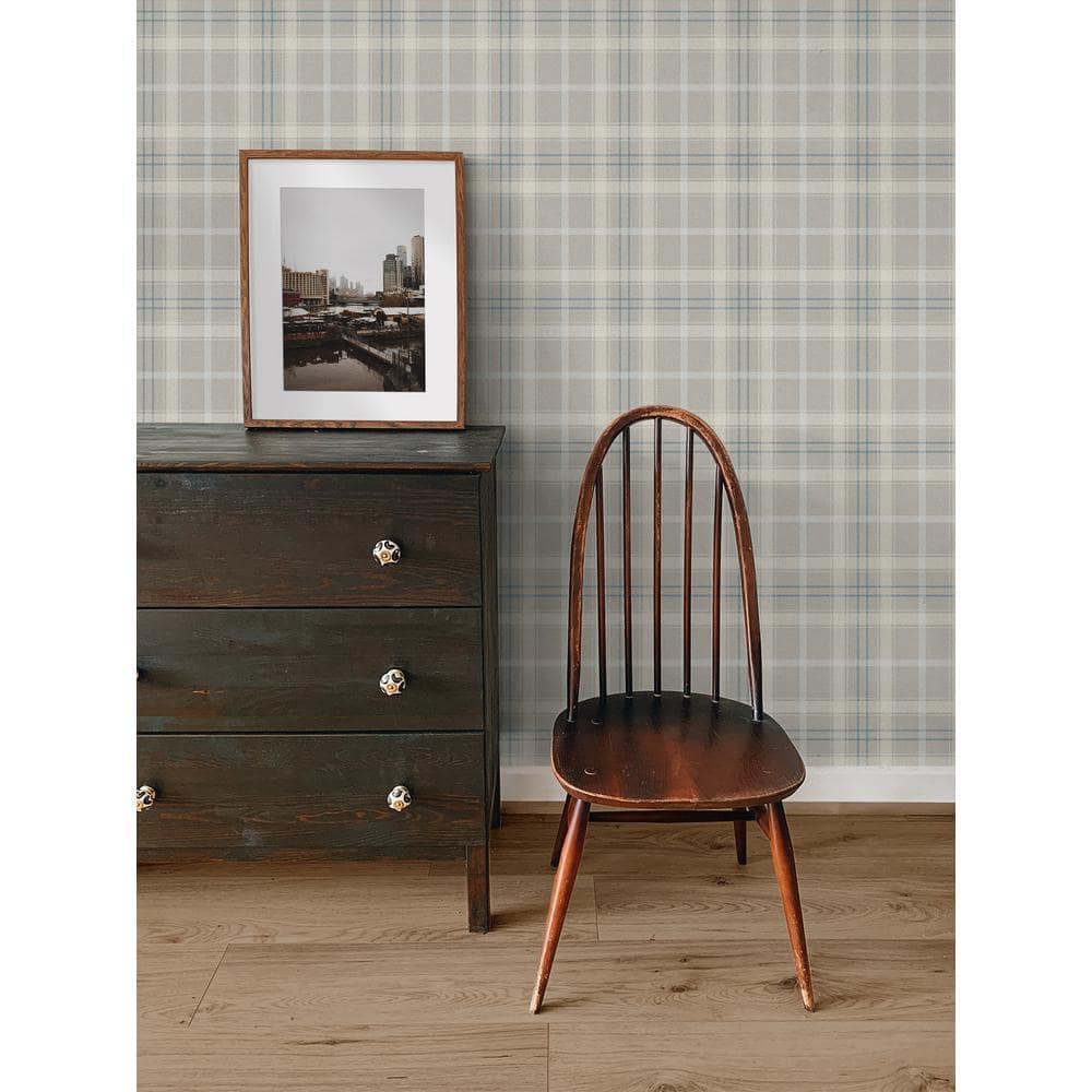 NextWall Argos Grey & Blue Tailor Plaid Peel and Stick Wallpaper - 20.9 in. W x 18 ft. L Roll