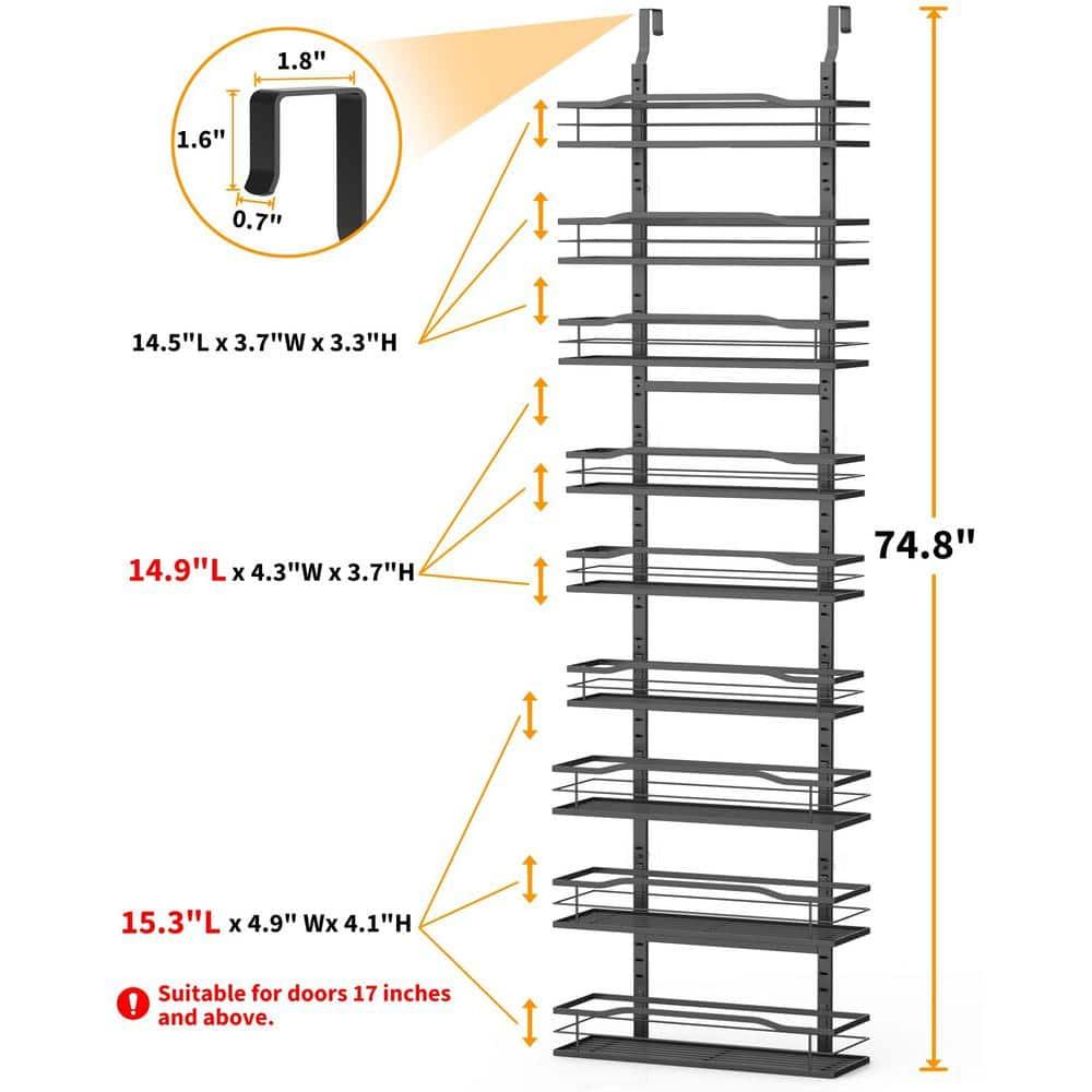 Black Metal 9-Tier Over The Door Pantry Organizer