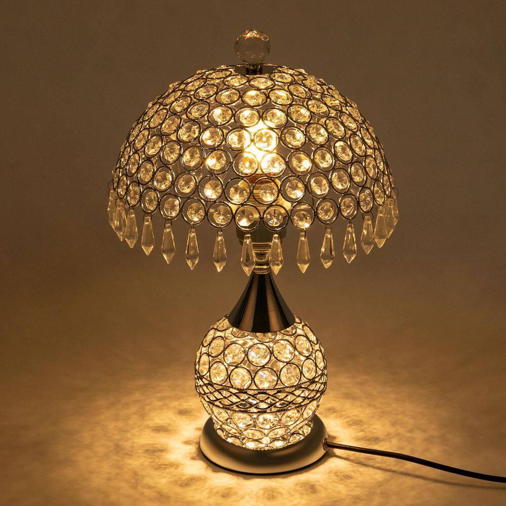 Modern Crystal Table Lamp 18in High Nightstand Table Lamp Bedside End Table Lamp Decorative Room Desk Lamp Crystal Desk Night Light for Bedroom, Living Room