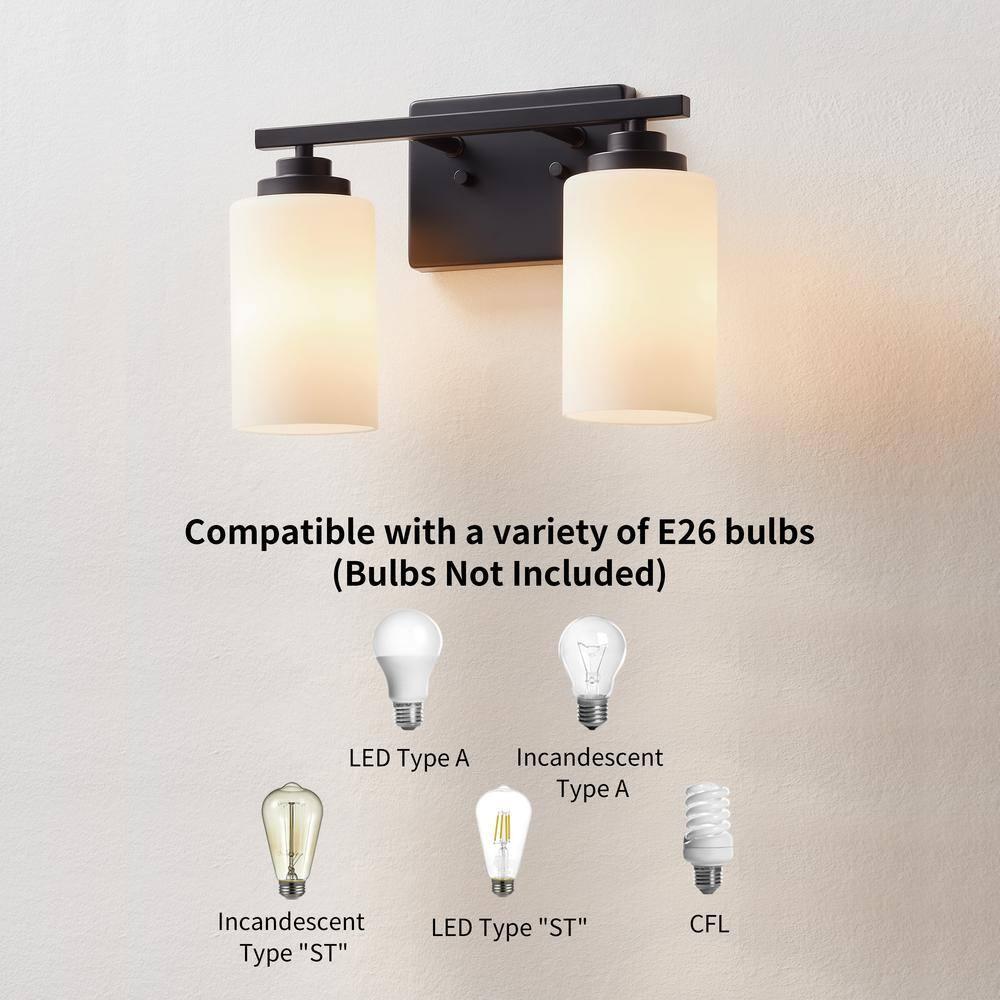 KAWOTI 2-Light Dimmable Bathroom Vanity Light with Frosted White Glass Black