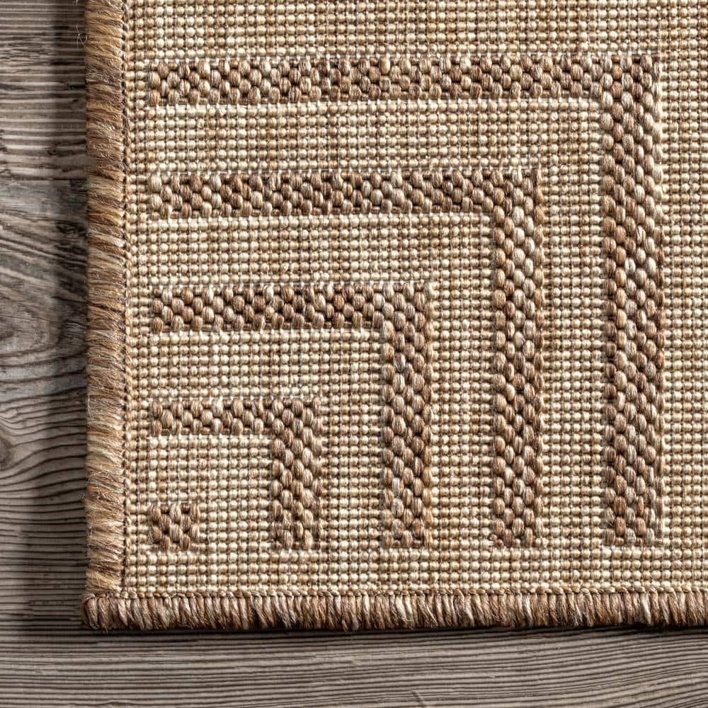 nuLOOM 7' Round Outdoor Area Rug, Stain Resistant, Weather Resistant, High Traffic, Patio, Balcony, Outside, Living Room Dining Room, Asha Light Brown