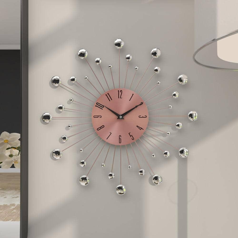 15"x15" Metal Starburst Wall Clock with Crystal Accents Copper - Olivia & May