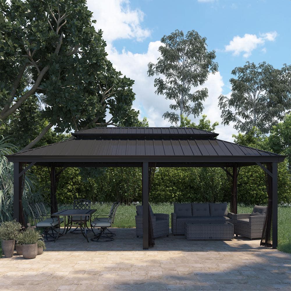 Boyel Living 12x20FT Hardtop Gazebo with Aluminum Double Roof Outdoor Pergola for Patio Lawn and Garden