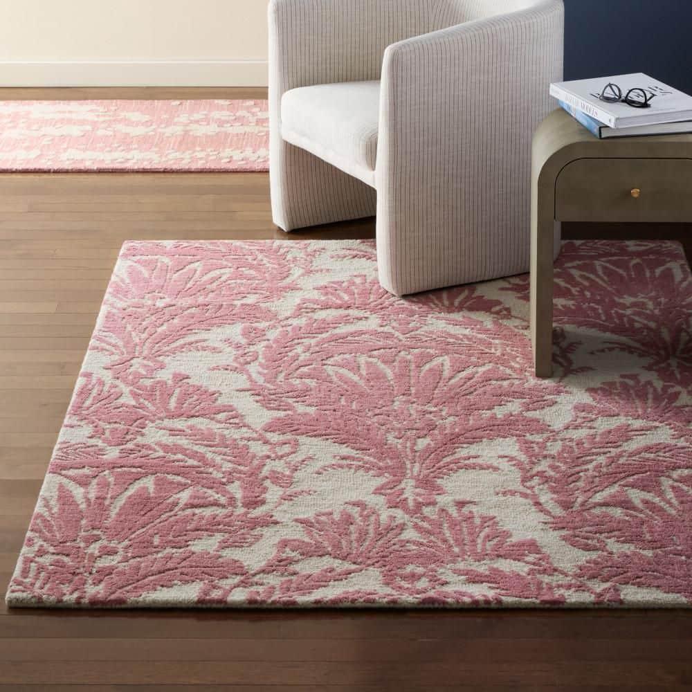 NICOLE MILLER NEW YORK Mod Damask Chambray Handcrafted Wool Area Rug Rose