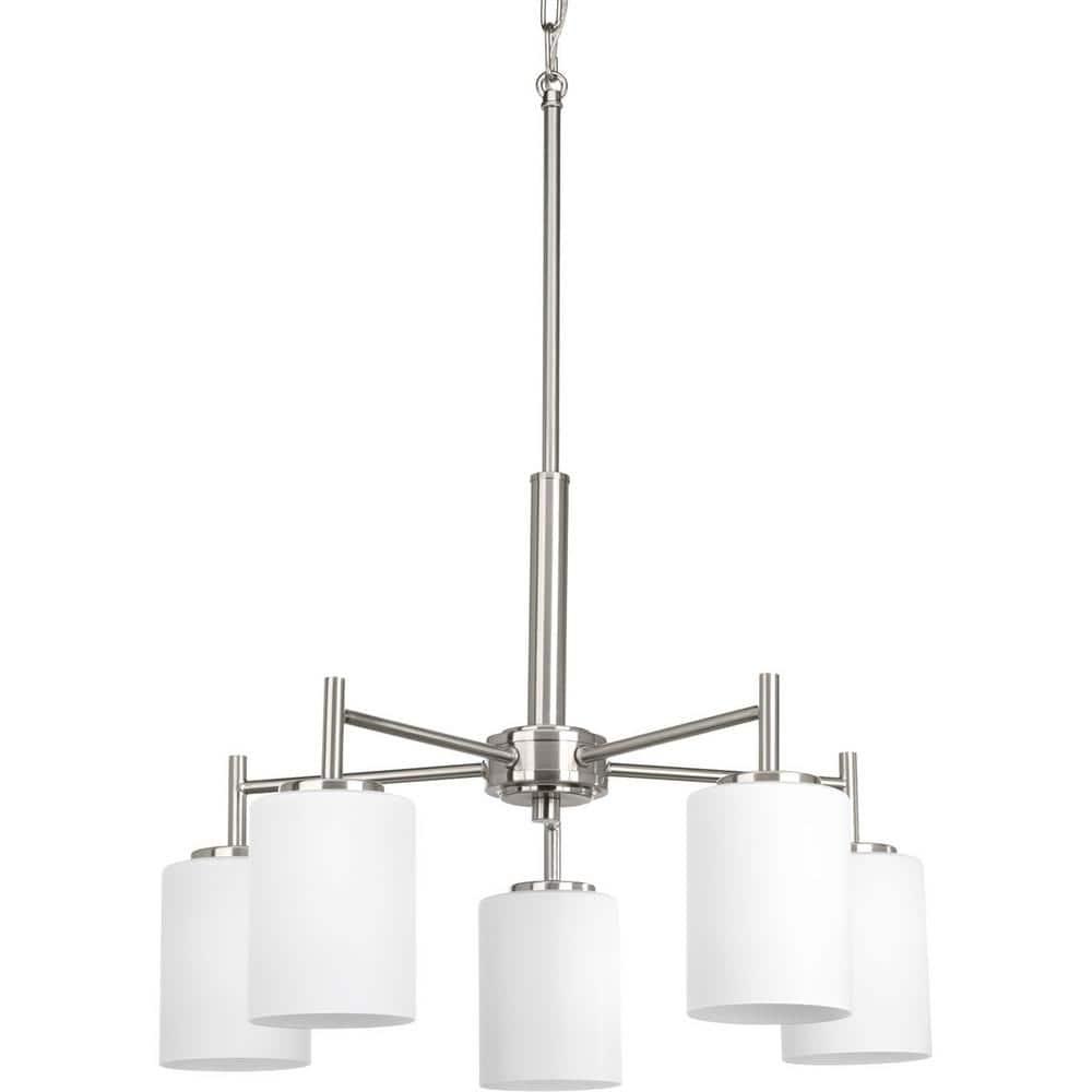 Progress Lighting Replay 5-Light Chandelier, Brushed Nickel, White Glass Shades