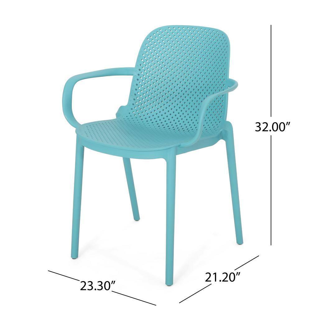 Noble House Gardenia Plastic Stacking Patio Dining Arm Chair in Teal (Set of 2)