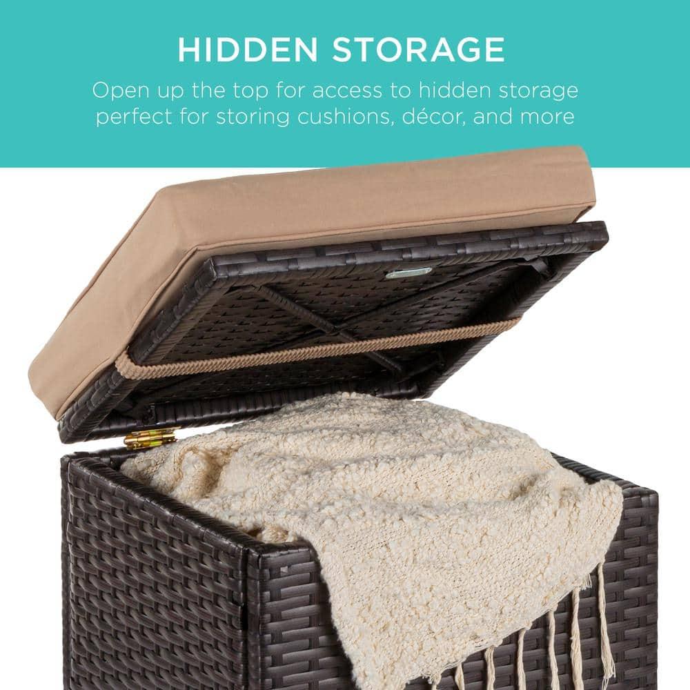 Best Choice Products Set of 2 Wicker Ottomans, Multipurpose Furniture w/ Removable Cushions - Brown/Beige
