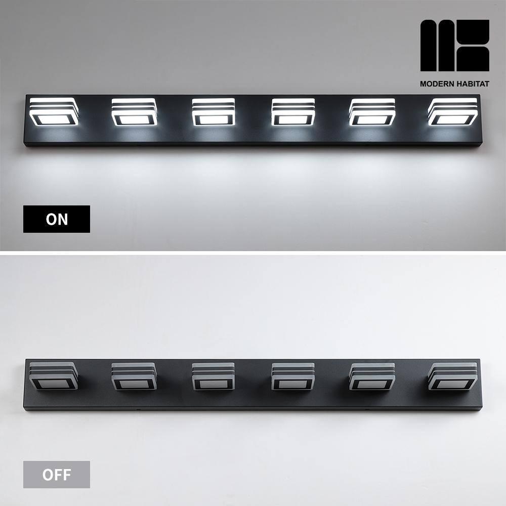 GlamourGaze 39 in. 6-Light Acrylic Black LED Vanity Light with Bathroom